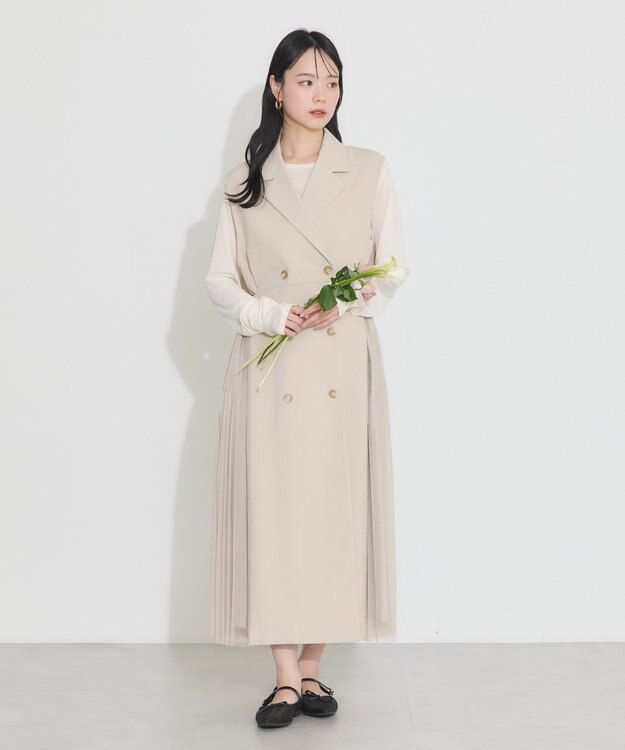 earth music&ecology サイドプリーツジレンチ ライトベージュ