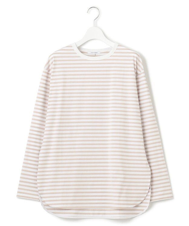 23区 【大好評素材/洗える】コットンベアジャージー ロング Tシャツ ベージュボーダー