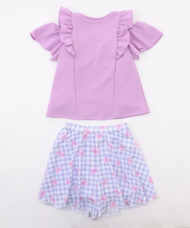 ANY KIDS 【UVカット】2WAYショルダーセパレート水着 ラベンダー×ラベンダーチェック