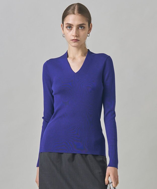 ICB 【新色追加】 エクストラファインメリノリブ Vネックプルオーバー ロイヤルブルー系