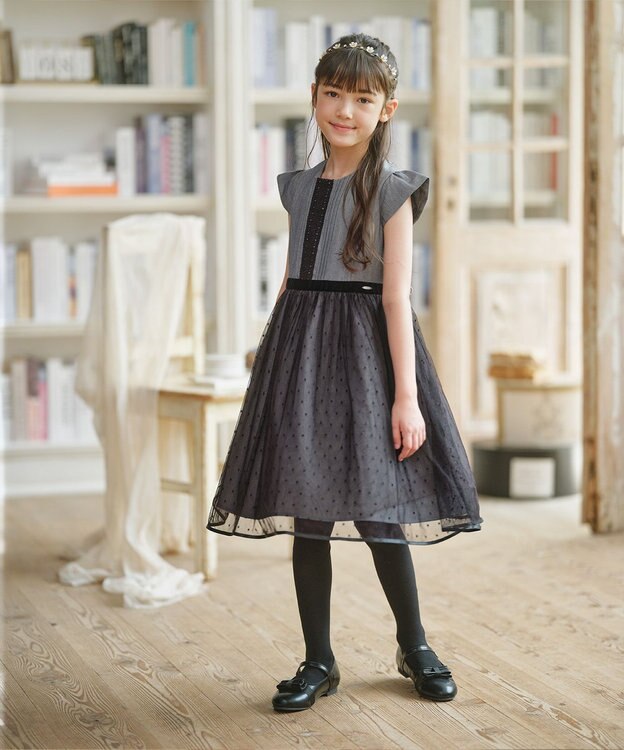 組曲 KIDS 【150-160㎝】ノワールドット ドレス グレー