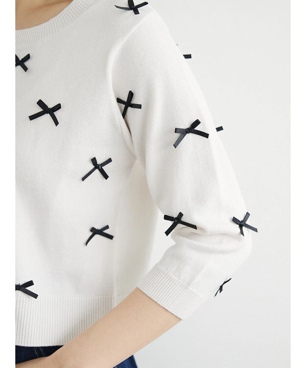Green Parks ・ＡＮＤ　ＳＥＡＲＣＨ　メニーリボン５分袖ニット Off White