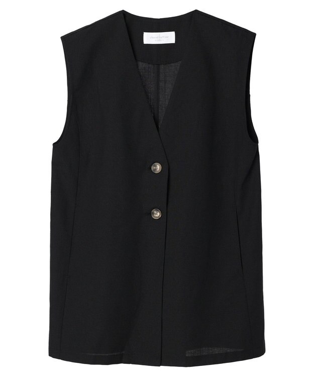 Green Parks 綿麻混シングルミディ丈ベスト Black