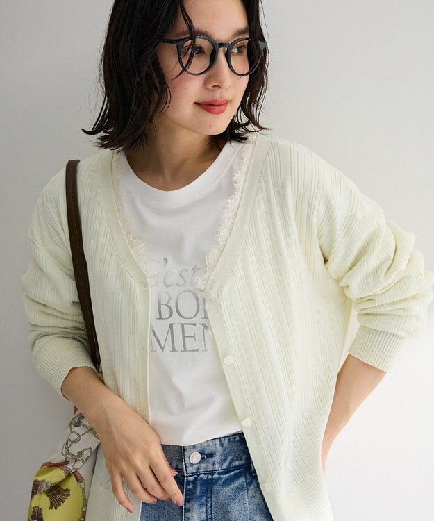 Green Parks レースドッキングニットカーディガン Ecru
