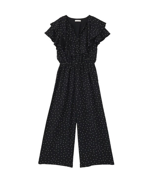 Green Parks 衿フリルオールインワン Dot Black