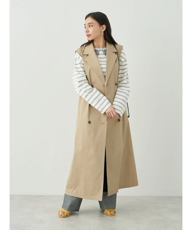 earth music&ecology レースプリントボーダープルオーバー Border Gray