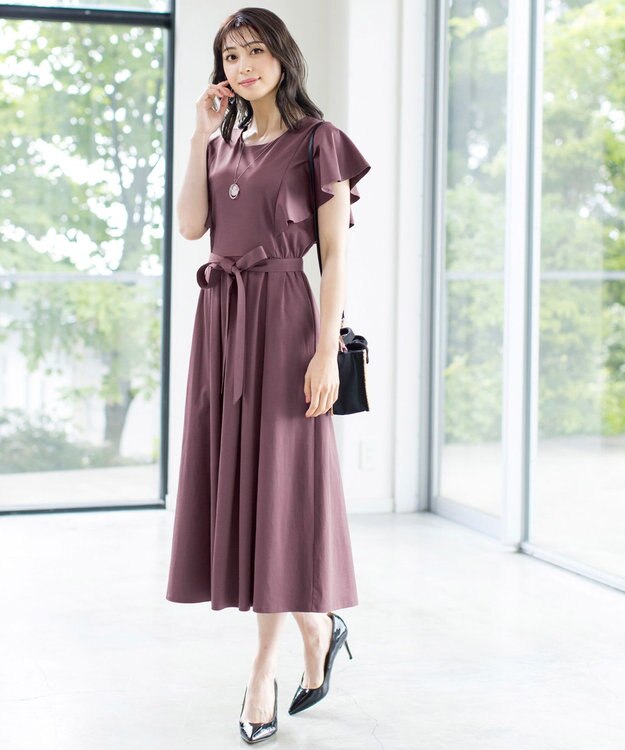 Tiaclasse L 【洗える】ストレスフリーで着用できるカットソーフレアワンピース パープル