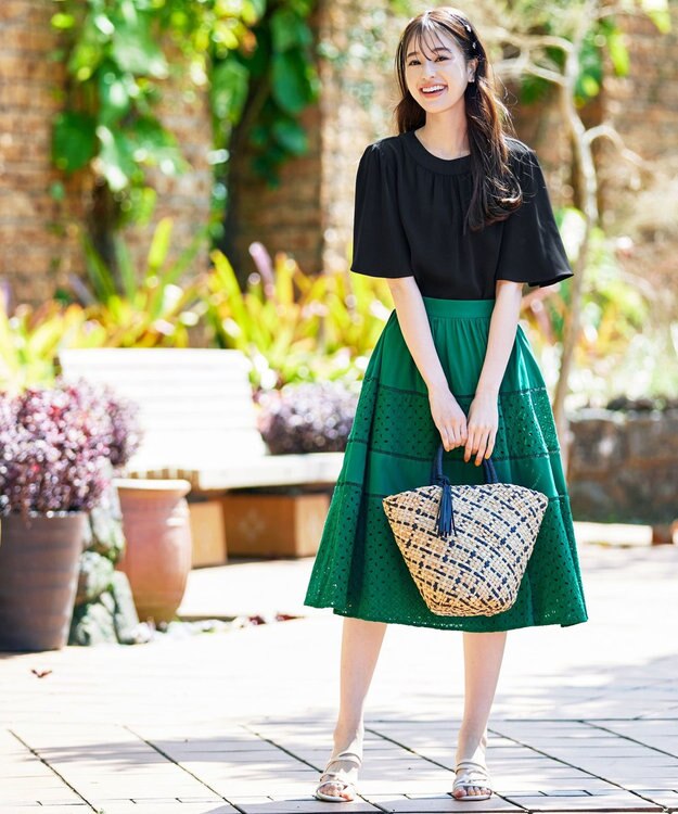 Tiaclasse 【洗える】5分丈フレアスリーブブラウス ブラック