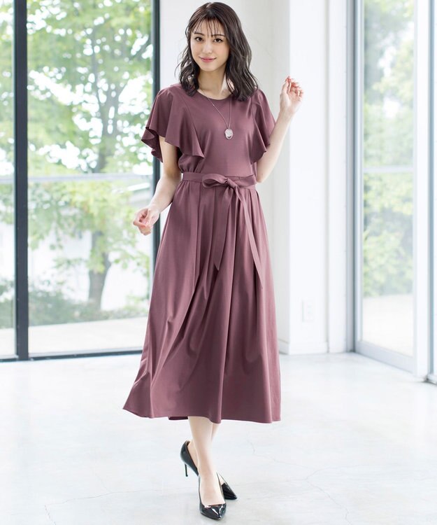 Tiaclasse L 【洗える】ストレスフリーで着用できるカットソーフレアワンピース パープル