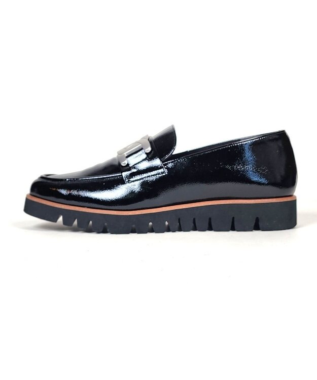 Dominic3 スニーカーソール チェーンモチーフローファー ブラックエナメル