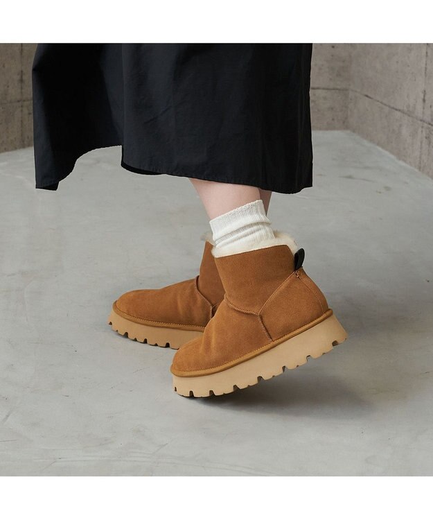 MODE ET JACOMO <carino>本革ムートンショートブーツ キャメル