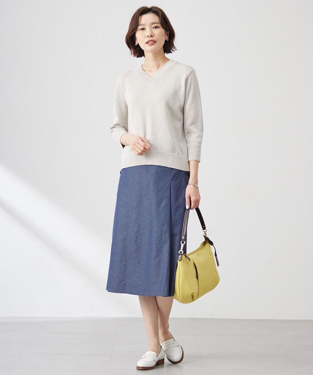 J.PRESS LADIES 【洗える】GIMA COTTON ミックスカラー Vネック ニット モノトーンMIX系