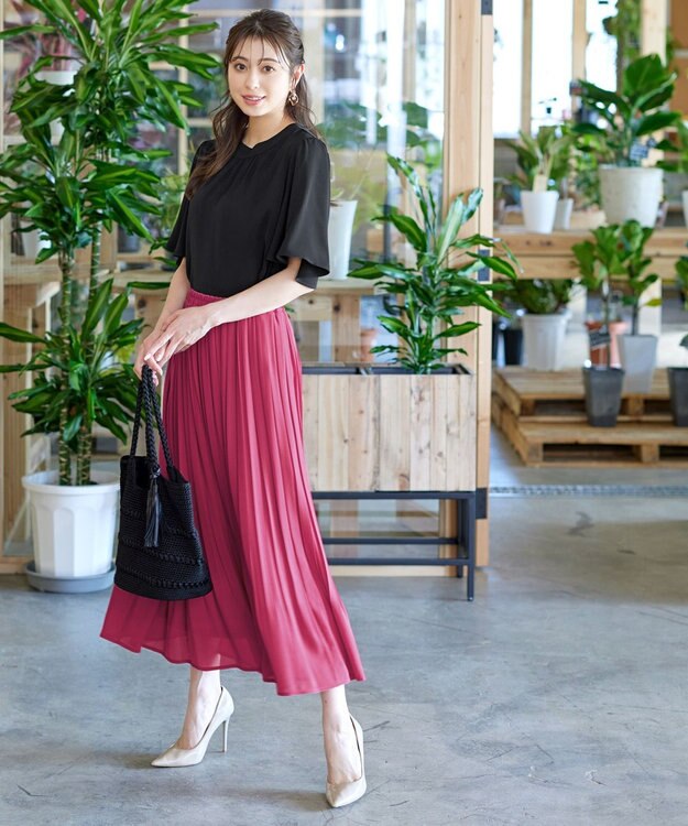 Tiaclasse 【洗える】5分丈フレアスリーブブラウス ブラック