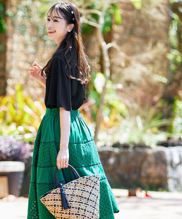 Tiaclasse 【洗える】5分丈フレアスリーブブラウス ブラック