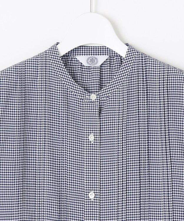 J.PRESS LADIES S 【洗える】アセVis ギンガム バンドカラー ピンタック ブラウス ネイビー系3