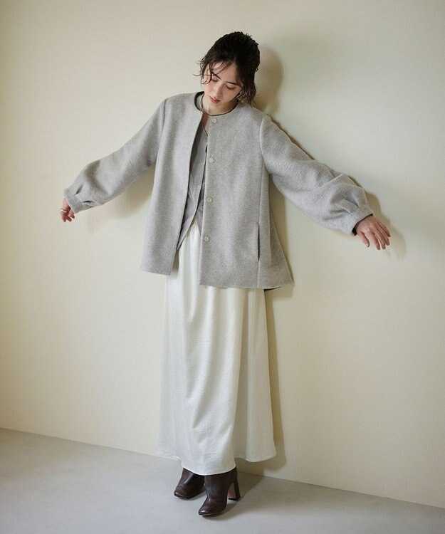 #Newans 【洗濯機可能】バックフレアショートコート ライトグレー