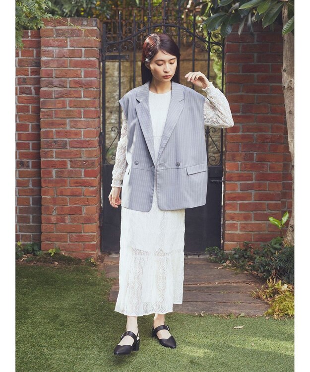 earth music&ecology ピンストライプジレ Stripe Light Gray