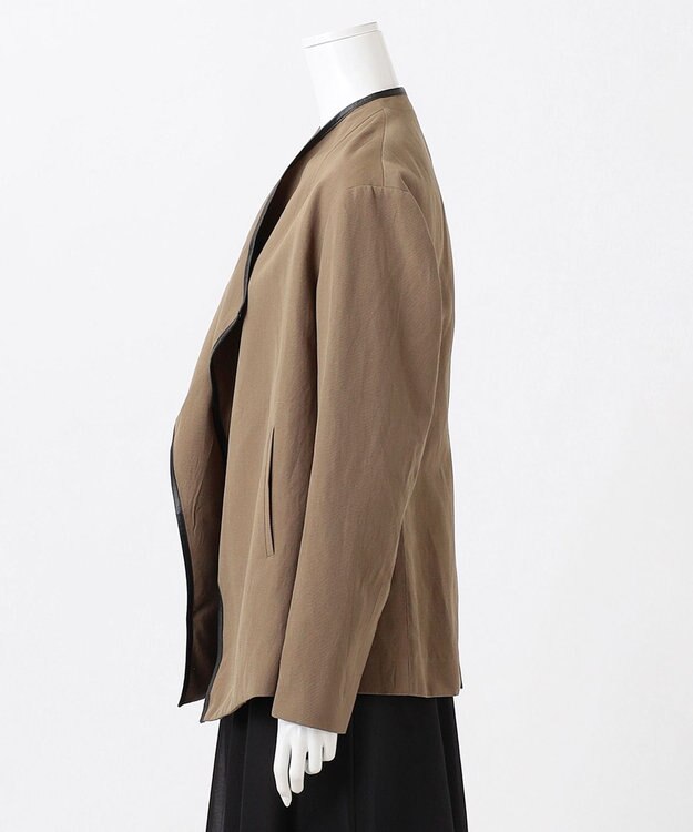 23区 【エステータ】ウールリネン レザートリミング ジャケット カーキ系