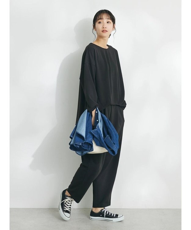 CRAFT STANDARD BOUTIQUE ８分丈ウエストタックオールインワン Black