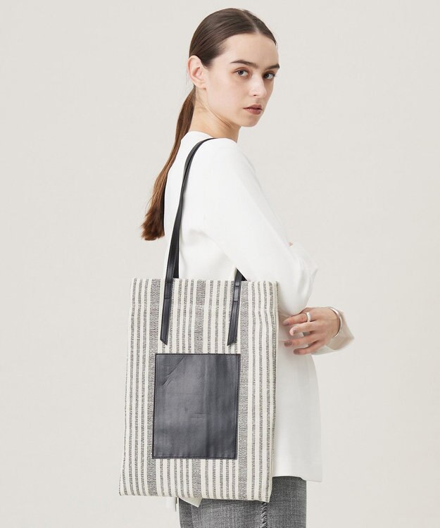 ICB スマートトートバッグ ベージュ系ストライプ