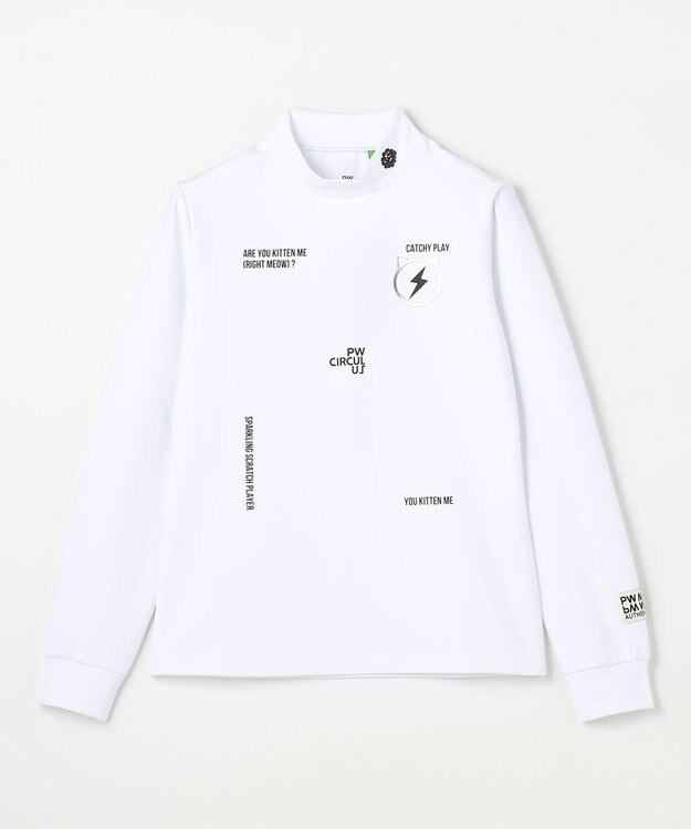 PW CIRCULUS 【裏起毛であたたか】【WOMEN】CATモチーフ  裏起毛ロングスリーブモックネックT   ゴルフウェア レディース ホワイト系