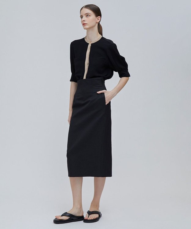 BEIGE， SIBYLLE /  配色カラーパフスリーブブラウス Black  x L.Camel