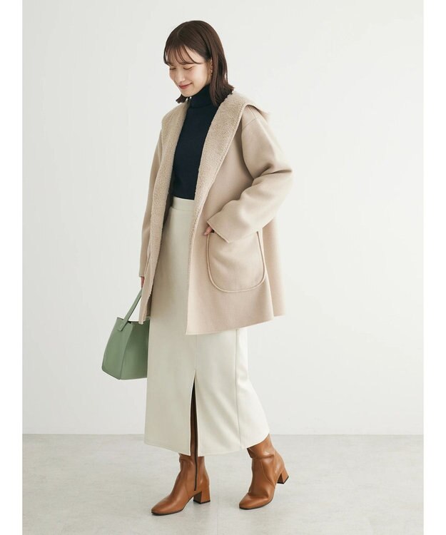 Green Parks ２ｗａｙフード裏ボアミディ丈コーディガン Beige