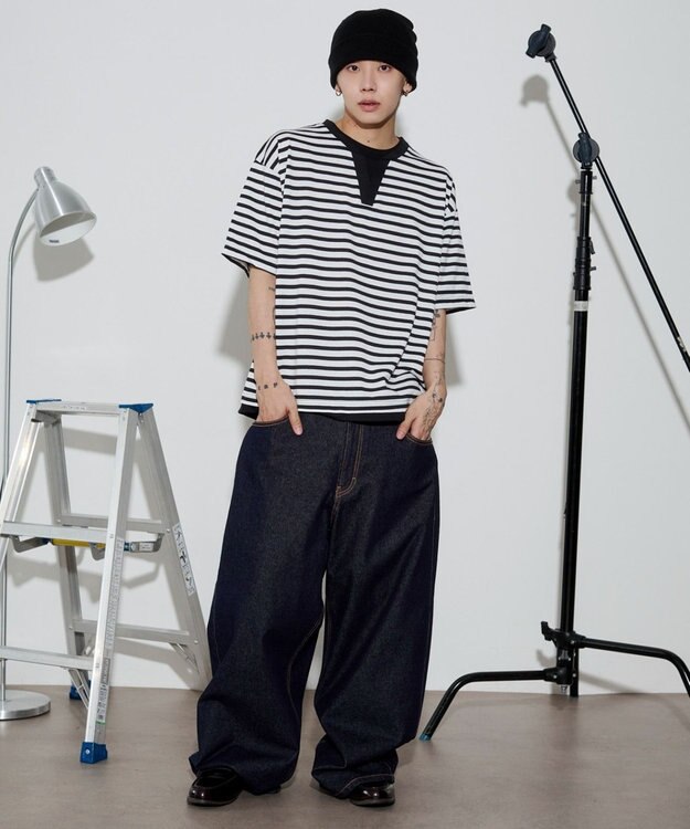 WEGO 【ユニセックス着用ITEM】キーネックフェイクレイヤードT（SS） ブラックボーダー