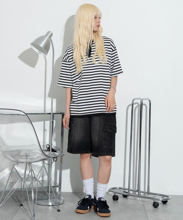 WEGO 【ユニセックス着用ITEM】キーネックフェイクレイヤードT（SS） ブラックボーダー