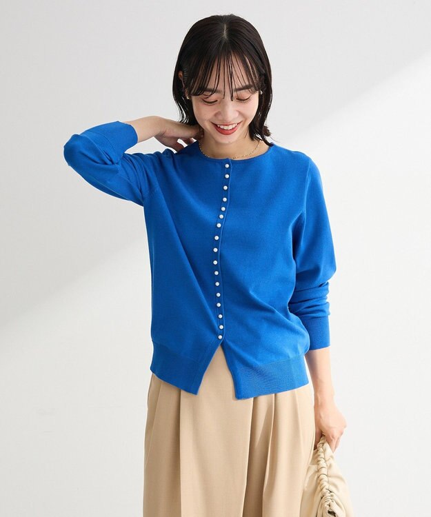 Green Parks パール調ボタン付き２ＷＡＹニットプルオーバー Blue