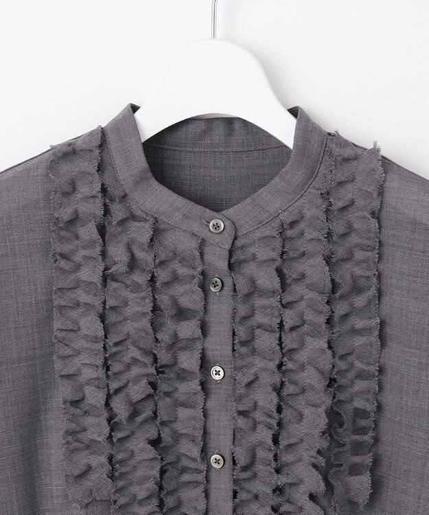 自由区 【セットアップ対応・洗える】ハイツイストビエラフロントフリル ブラウス TOPグレー