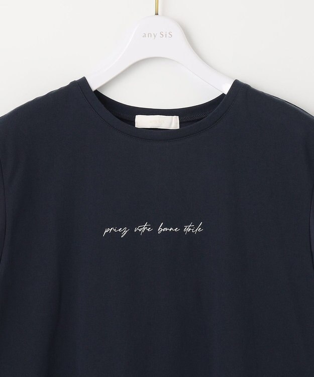 ANY SIS サテンコンビロゴ Tシャツ ネイビー