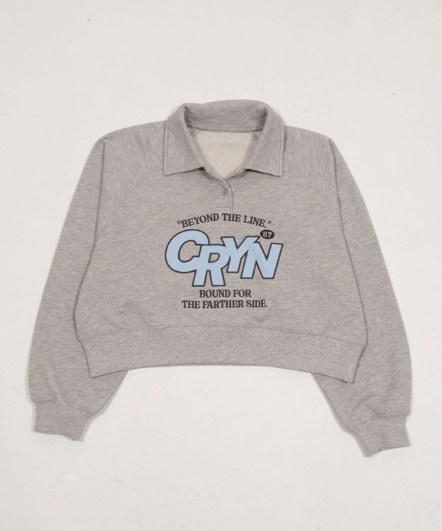 WEGO 襟付きグラフィックショートスウェット 杢グレー