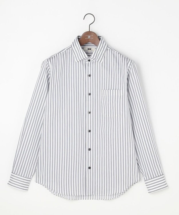 JOSEPH ABBOUD 【キングサイズ・ストレッチ・イージーケア・JAPANファブリック】ストライプストレッチ シャツ ライトグレー系1