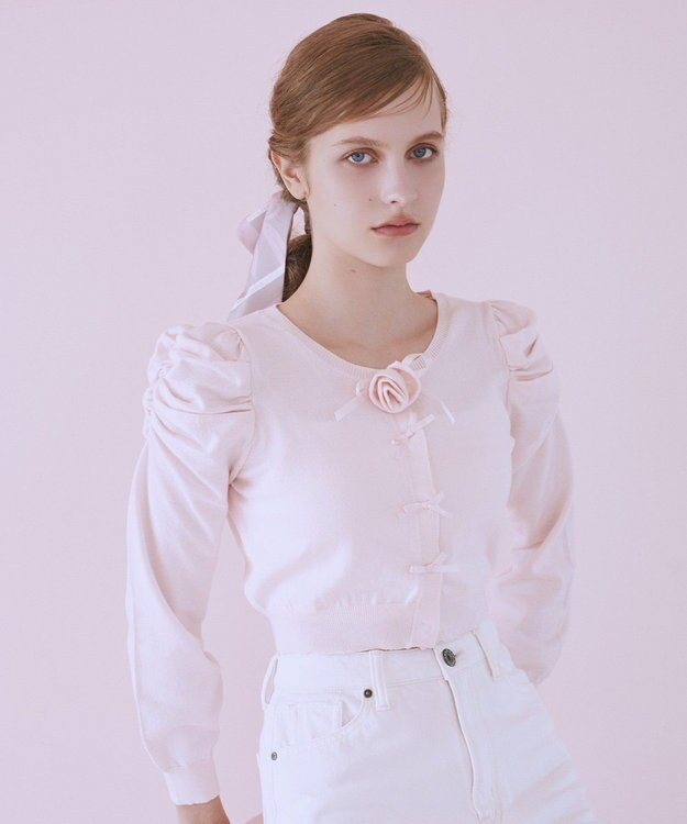 Maison de FLEUR ローズニットカーディガン Light Pink