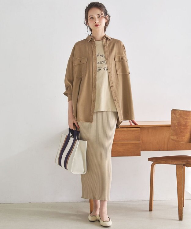 23区 L 【SLOW/一部店舗限定】ガーメントツイル 2WAY シャツ ベージュ系