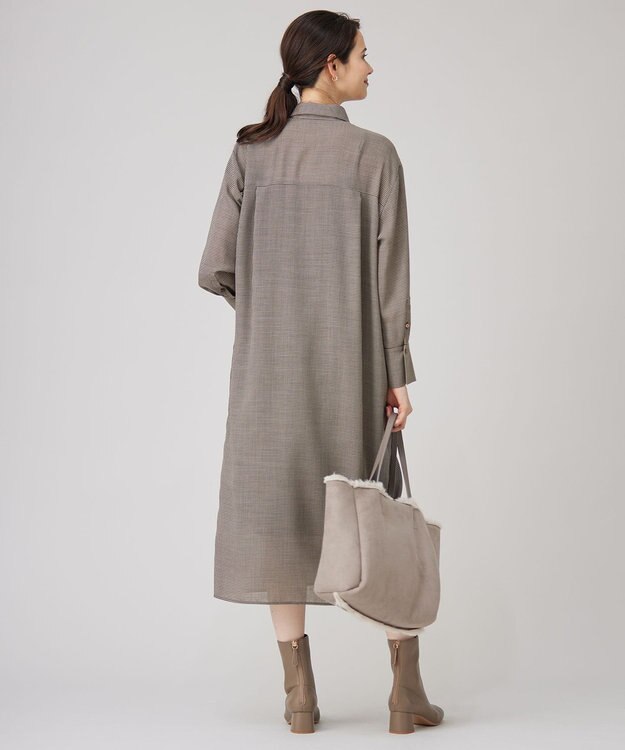 自由区 【洗える】ライトビエラシャツ ワンピース ブラウン系チェック