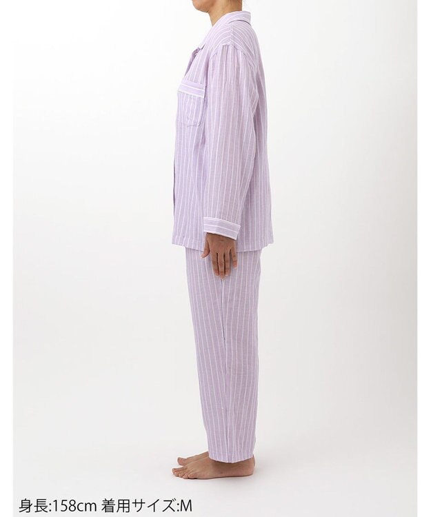 ワコール／睡眠科学 パジャマ 長袖 長ズボン 綿100%(本体) 二重ガーゼ 通気性 上下セット 前開き YDX570 睡眠科学／ワコール パープル