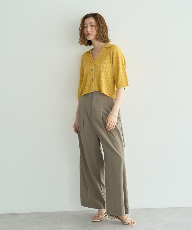 YECCA VECCA ストライプメッシュニットカーディガン Yellow