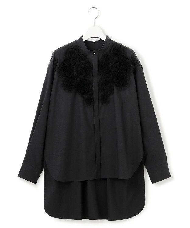 23区 S 【GOLD LABEL】ライトタフタ チュール刺繍 シャツ ブラック系