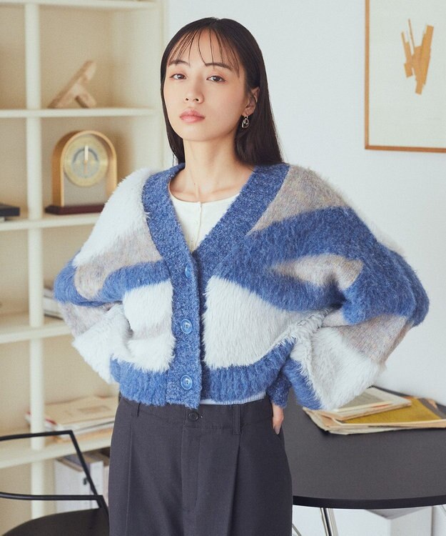 earth music&ecology フェザーミックスインターシャカーディガン