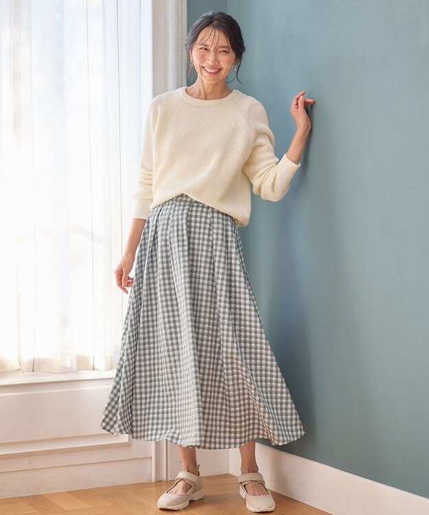 ANY 【ウエストゴム】ギンガムフレアスカート グリーンギンガム