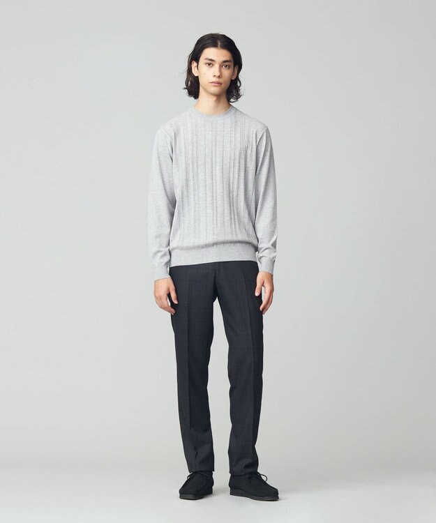 J.PRESS MEN 【FLEX YARN】ケーブルニット ライトグレー系