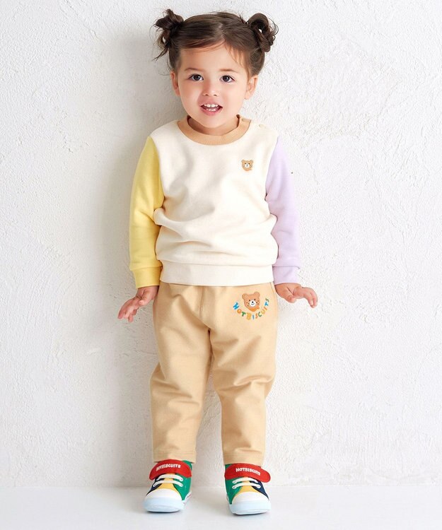 MIKI HOUSE HOT BISCUITS 【70-120cm】【Everyday Series】ワンポイント くすみカラー裏毛パイルトレーナー アイボリー