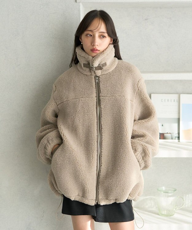 earth music&ecology ボアルーズブルゾン グレーベージュ