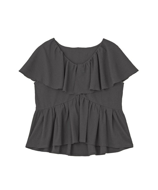 earth music&ecology ラッフルカラーペプラムカットブラウス Charcoal Gray