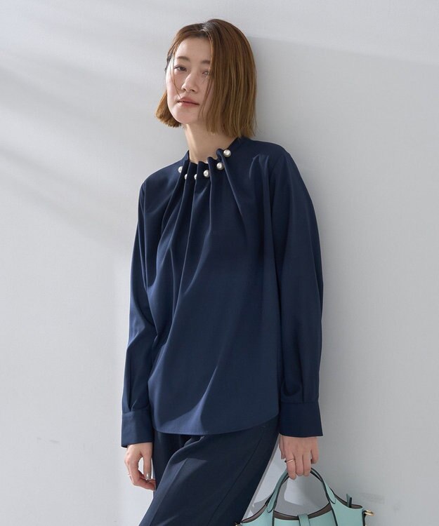 YECCA VECCA パールタックブラウス Navy