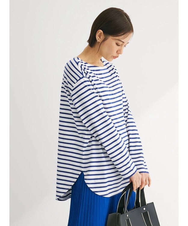 Green Parks ラウンドボーダーリラックスプルオーバー Blue