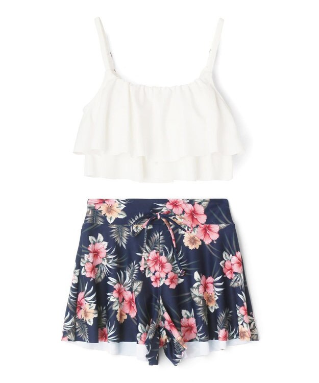 San-ai Resort（三愛水着楽園） 【SALE】フリルトップス３点セット　9M　【San-ai Resort（サンアイリゾート）】 ホワイト×ネイビー