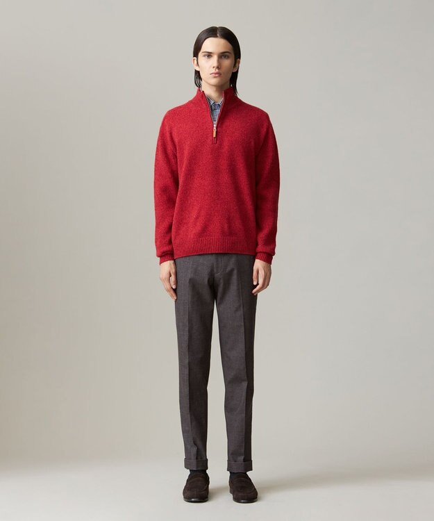 J.PRESS MEN 【KING SIZE】【Cash Lamb’s Wool】ハーフジップニット レッド系